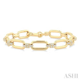 1 1/10 Ctw Round Cut Diamond Paper Clip Link Fashion Bracelet in 14K Yellow Gold